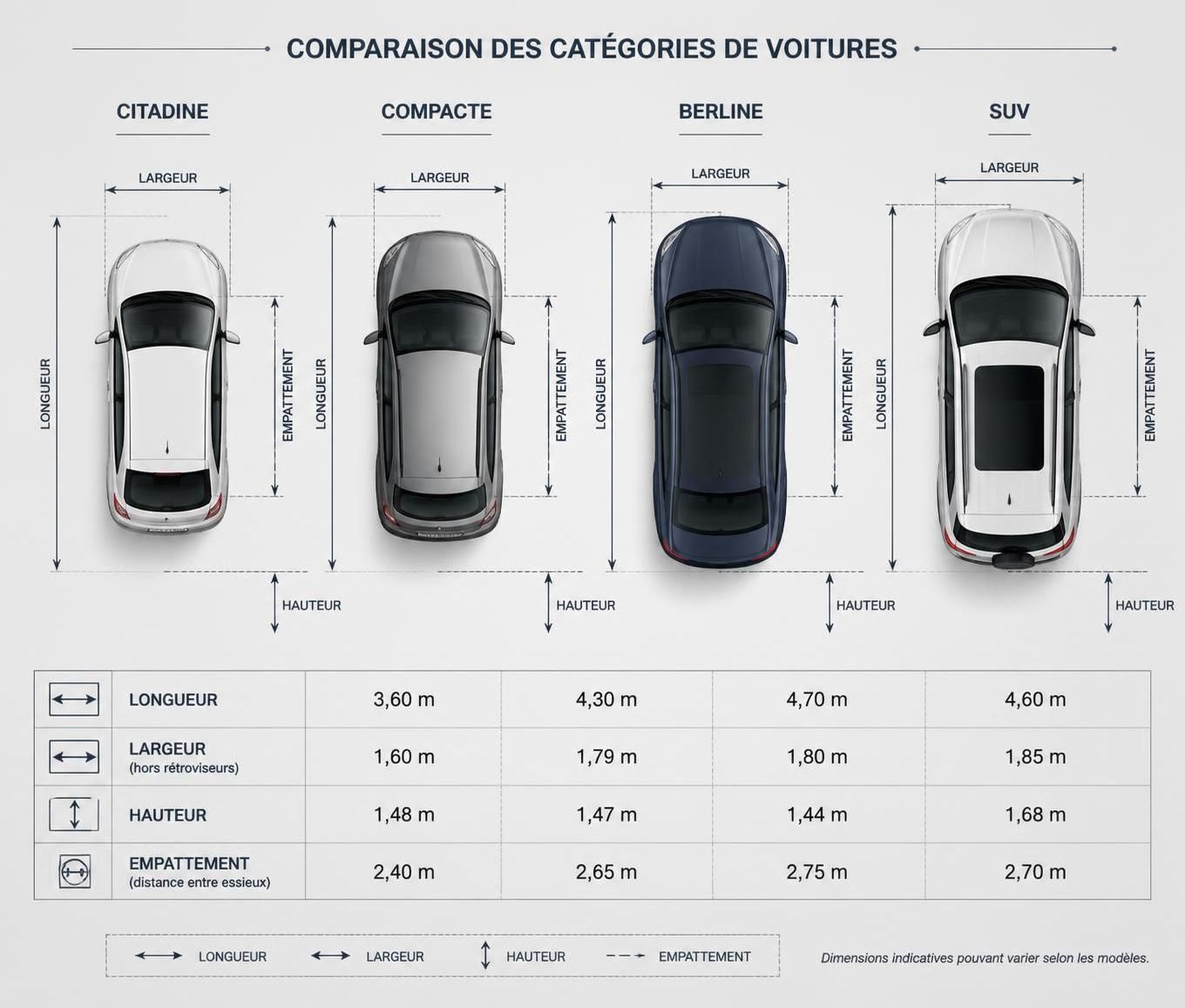 découvrez les dimensions standards des voitures, avec une comparaison détaillée entre suv, berlines et citadines pour mieux choisir votre véhicule.